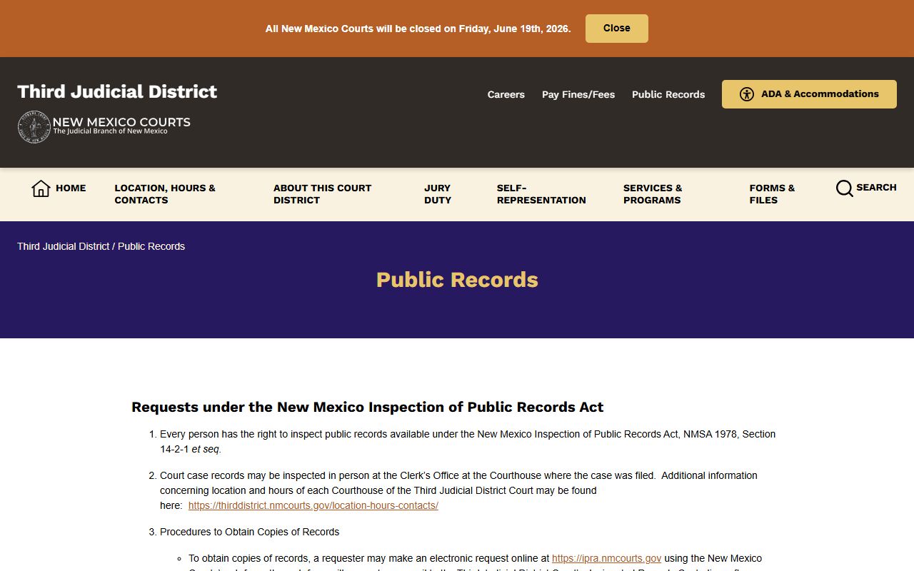 Doña Ana County District Court Clerk public records page