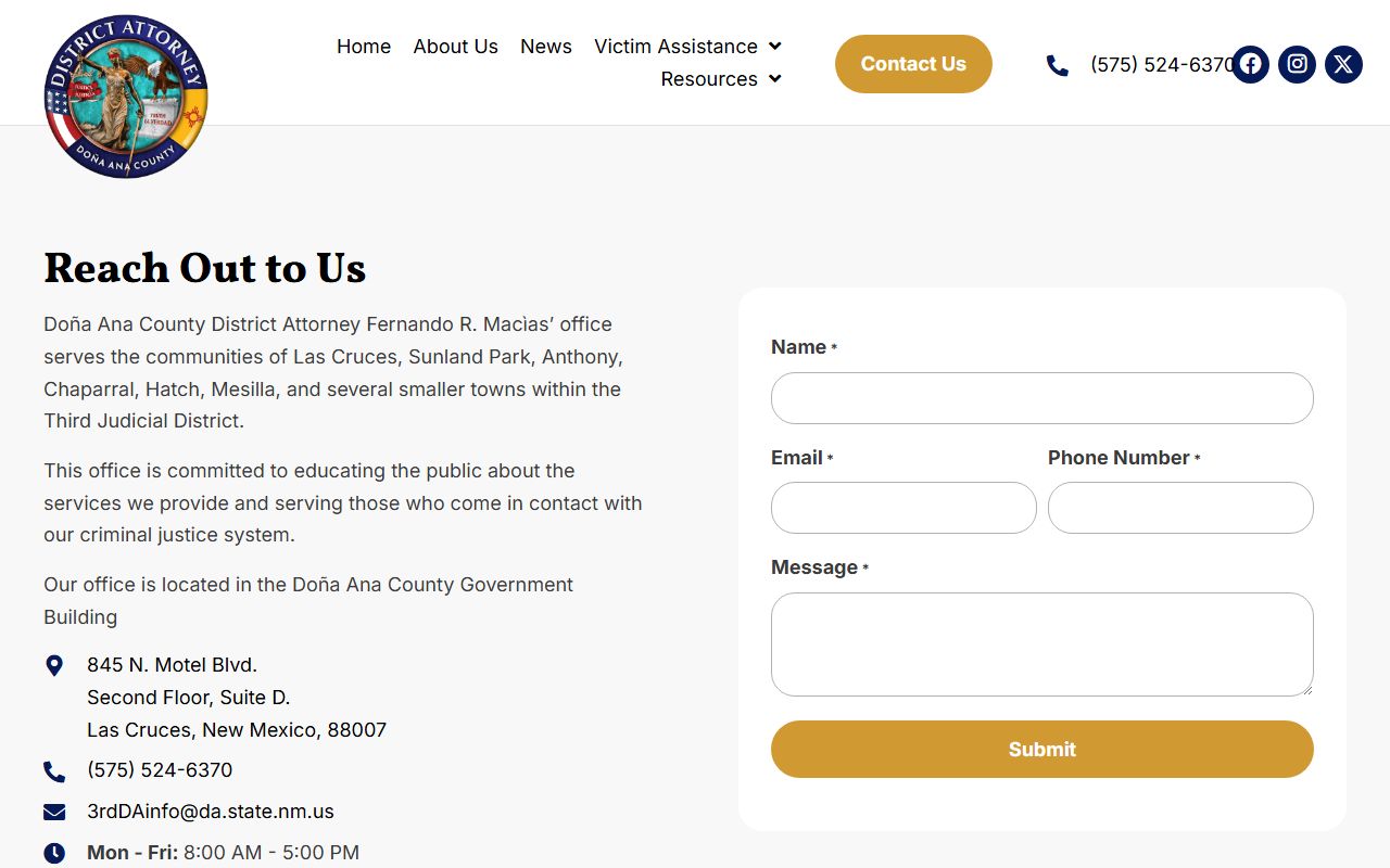 Doña Ana County arrest records District Attorney contact for filed charges