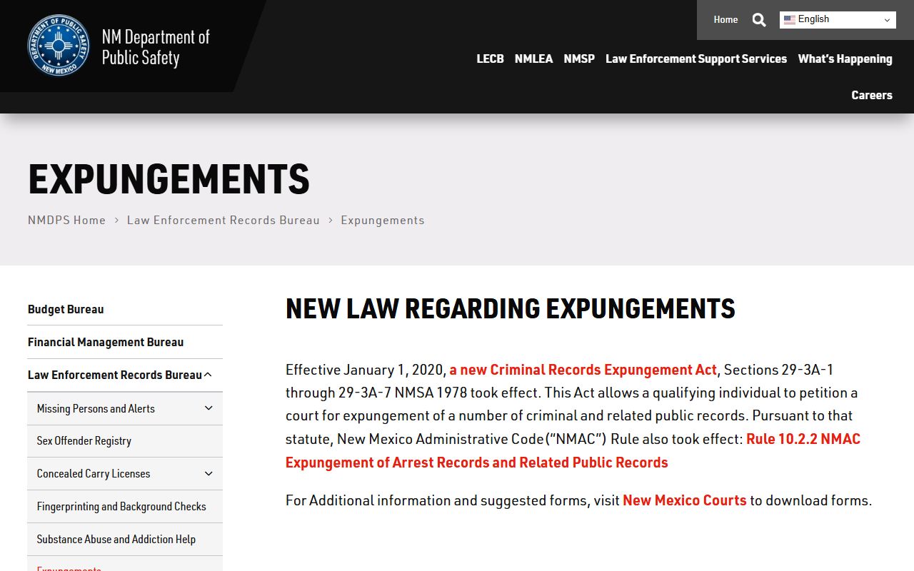 Doña Ana County criminal court records New Mexico DPS expungements