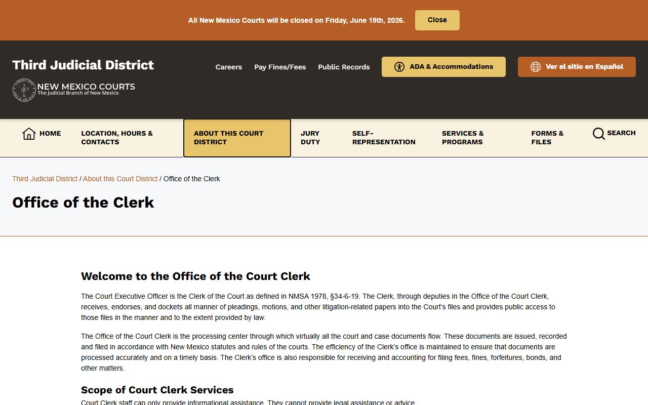 Doña Ana County District Court Clerk office information