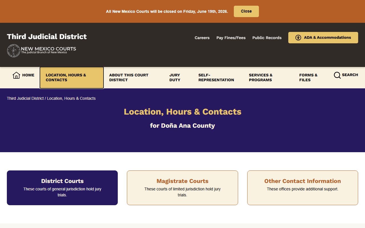 Doña Ana County court records location and hours directory