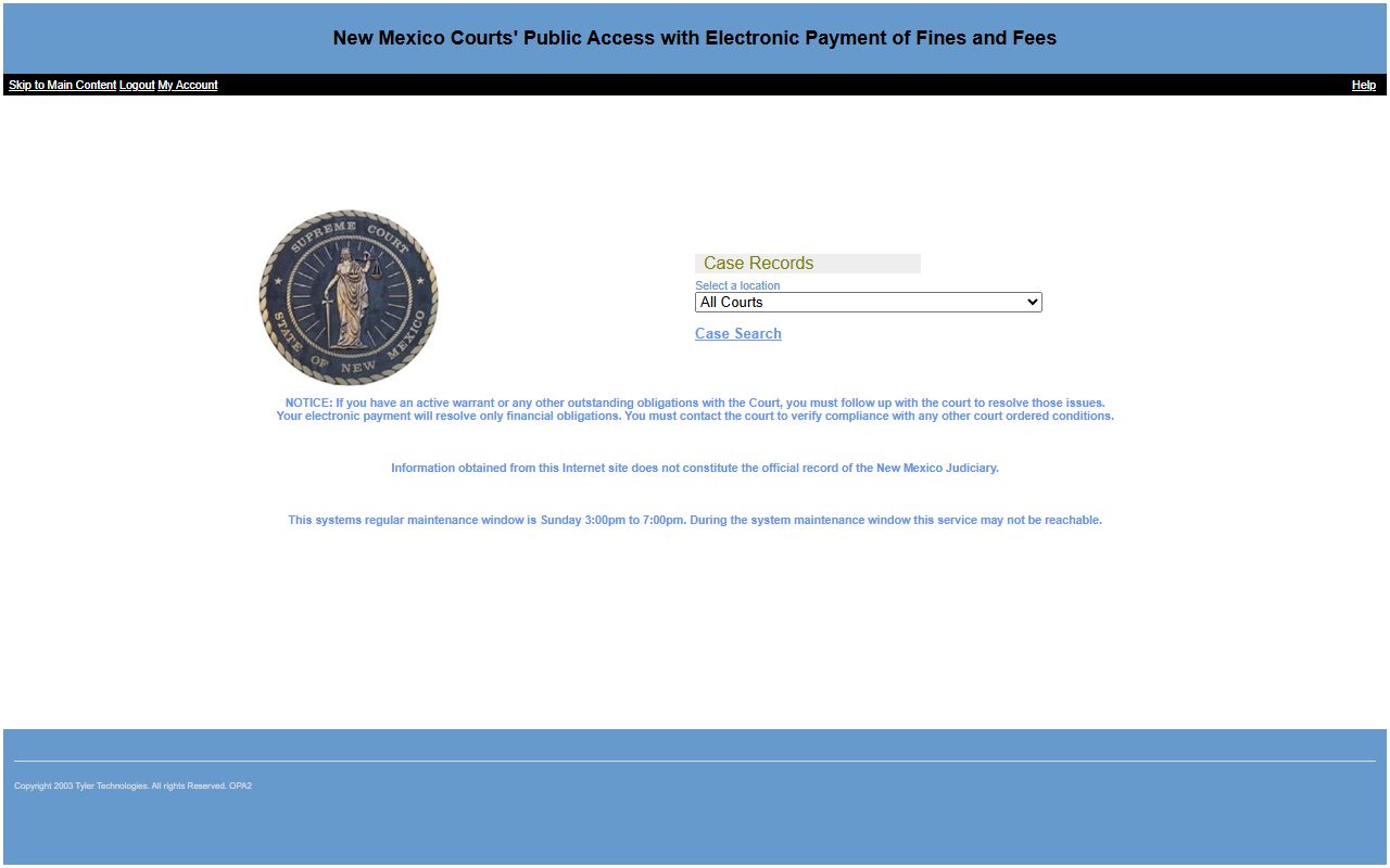 Doña Ana County court records Odyssey Public Access landing page