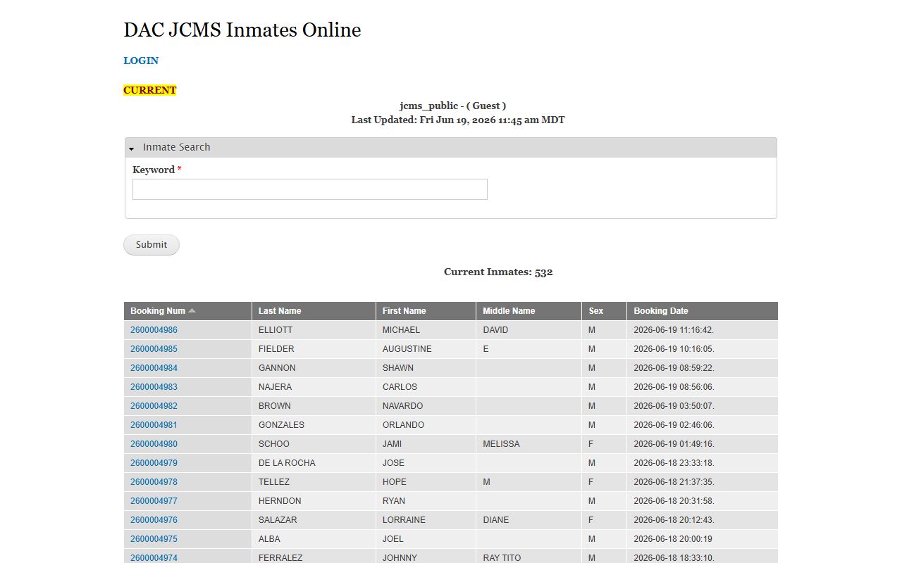Doña Ana County inmate records DAC JCMS Inmates Online roster