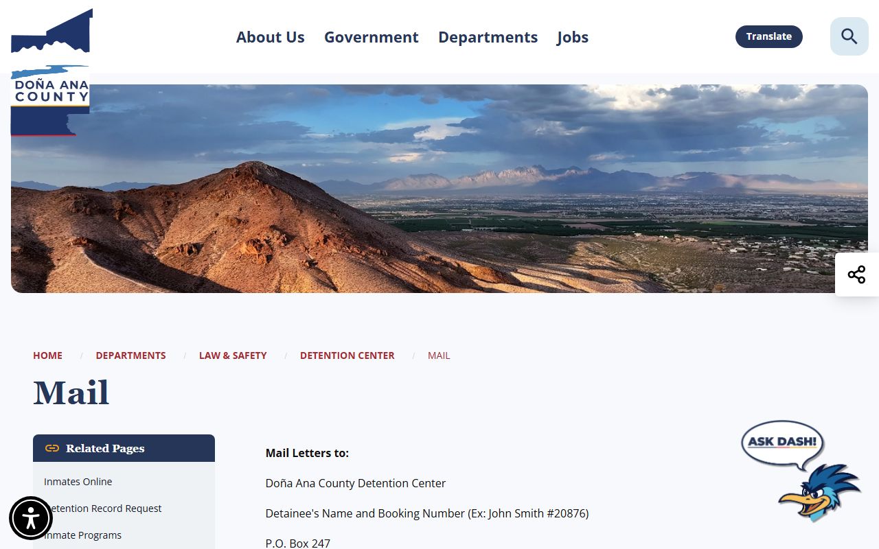 Doña Ana County inmate records jail mail rules