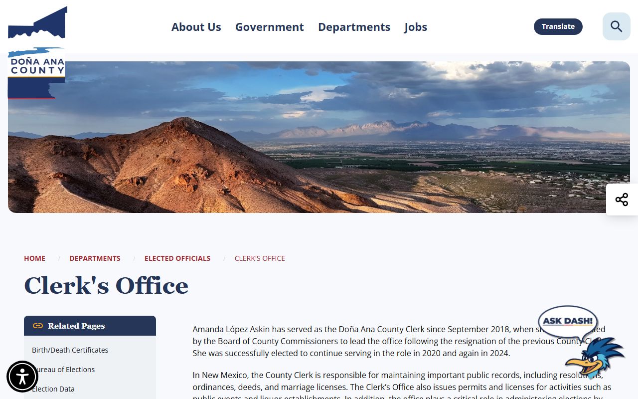 Doña Ana County marriage records County Clerk page