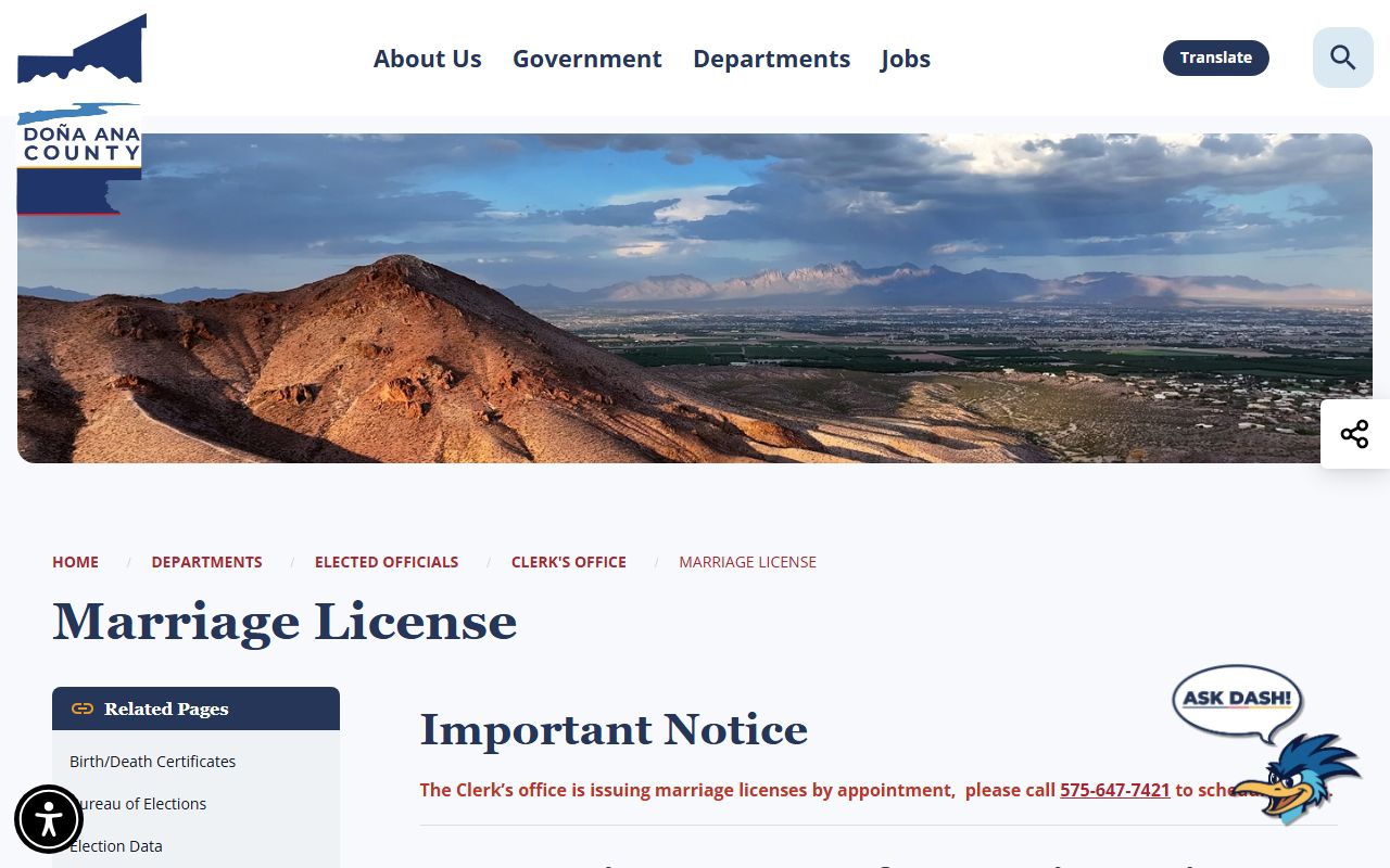 Doña Ana County marriage records license requirements