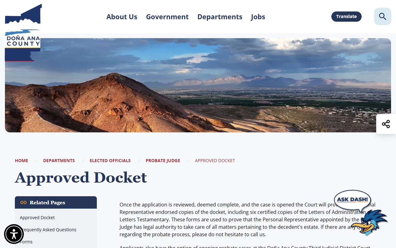 Doña Ana County probate records approved docket page