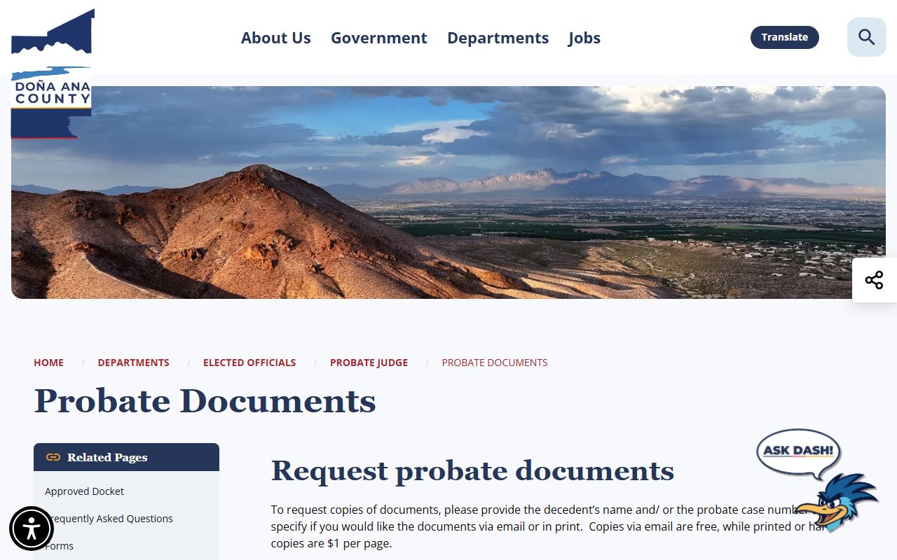 Doña Ana County probate records document copy procedure
