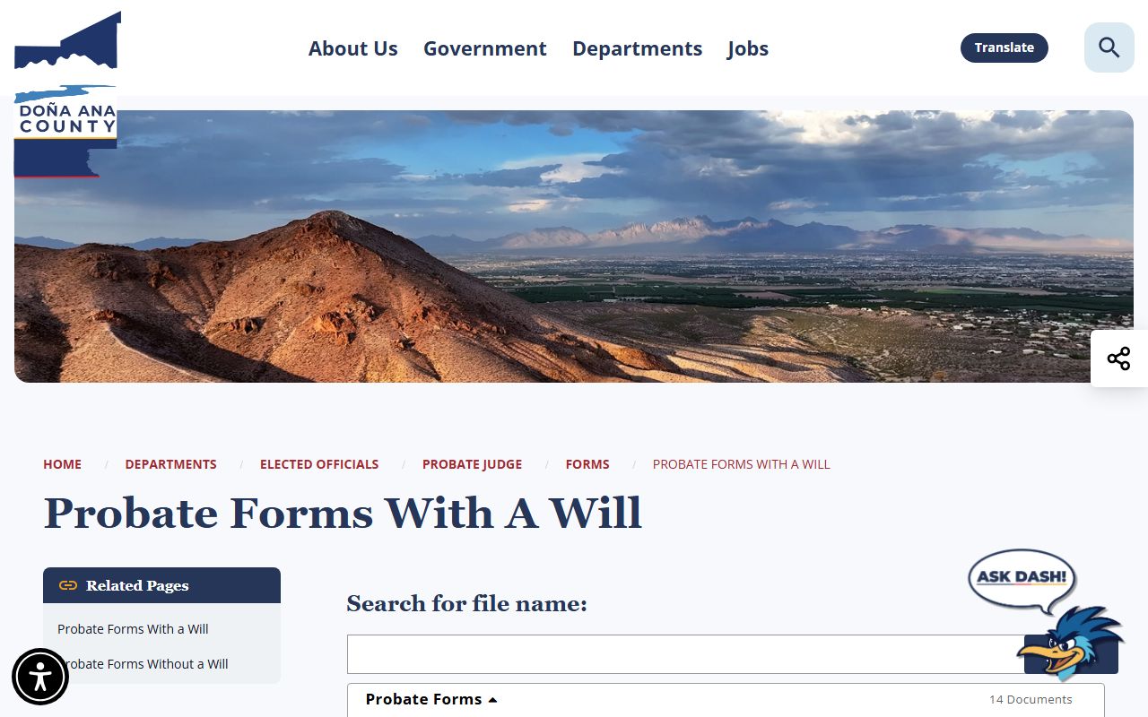 Doña Ana County probate records forms with a will