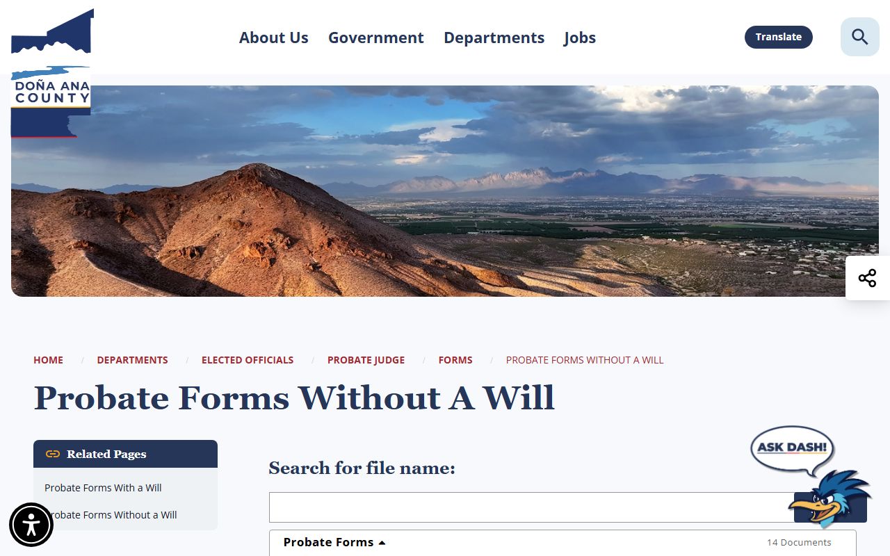 Doña Ana County probate records forms without a will
