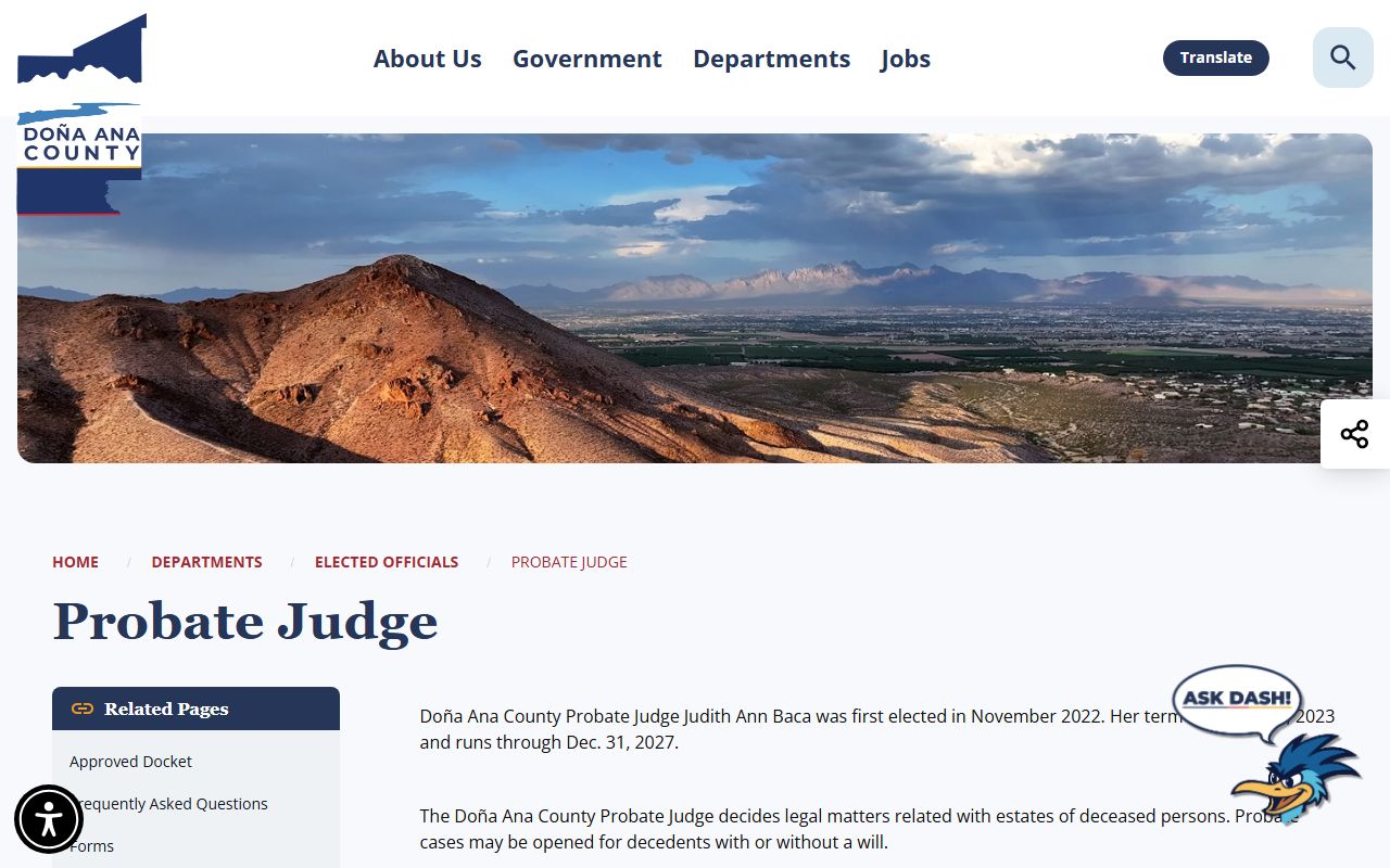 Doña Ana County probate records Probate Judge page
