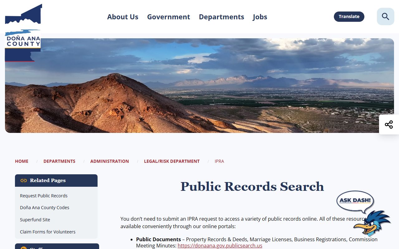 Doña Ana County warrant records IPRA information page